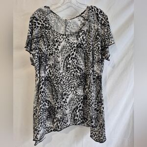 Brittany Black Sequined Short sleeve Top Flowy Hem Black And White Paisley Sz XL